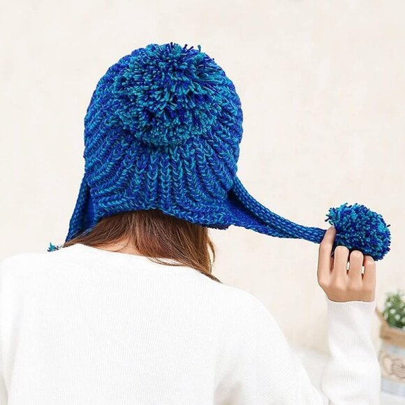 Women Blue Winter Peruvian Cover Ears Beanie Hat Ear Flaps Sherpa Snow main image 5